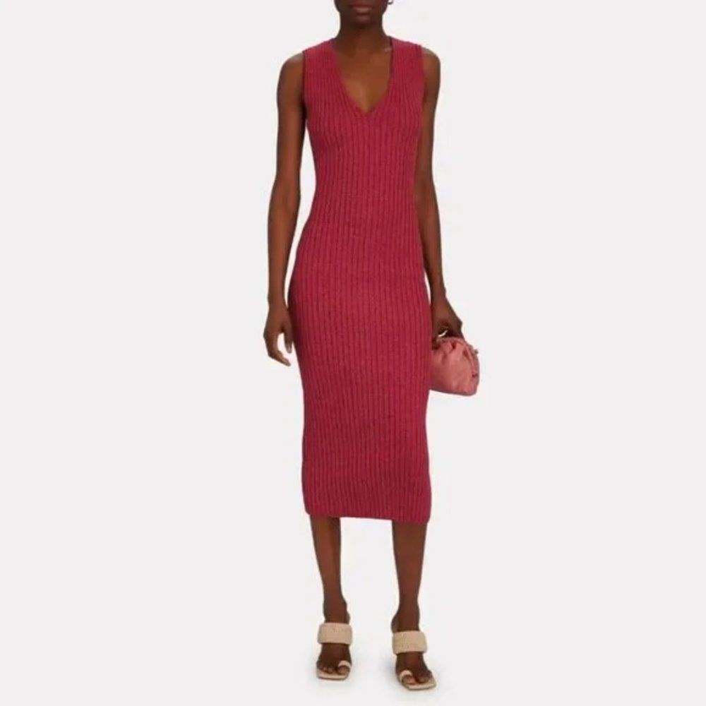 Ronny Kobo Vesper Rib Knit Pink V-Neck Midi Dress